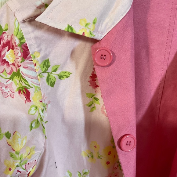 VTG Crazy Horse Liz Claiborne Pink Reversable Floral trench coat COTTAGECORE M - Picture 8 of 16
